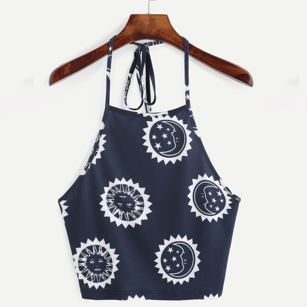 Celestial Sun&Moon Festival Halter Crop Top